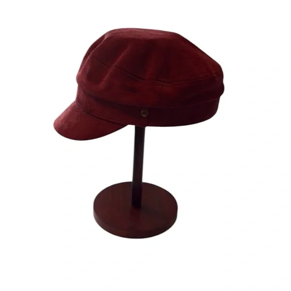 Frye Red Leather Newsboy Cap Size S/M - Picture 3 of 8